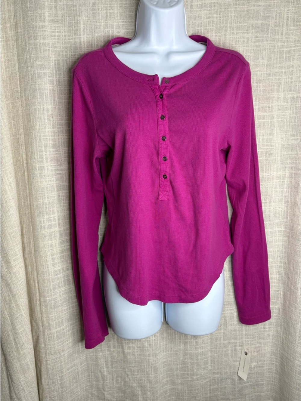 NWT Pilcro Anthropologie pink long sleeve Henley top size large magenta ribbed